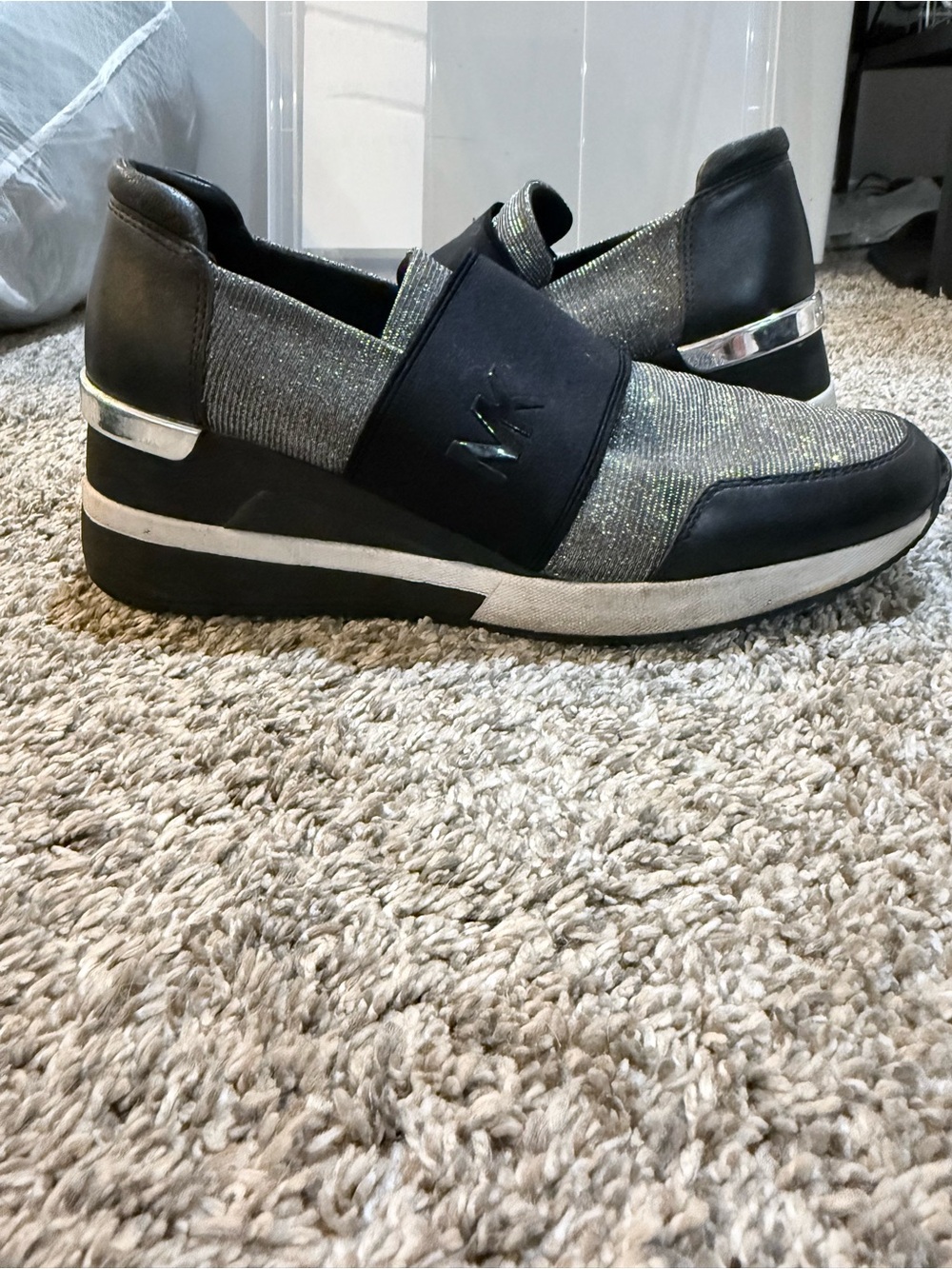 Michael Kors Black & Silver Slip-On wedge Sneakers